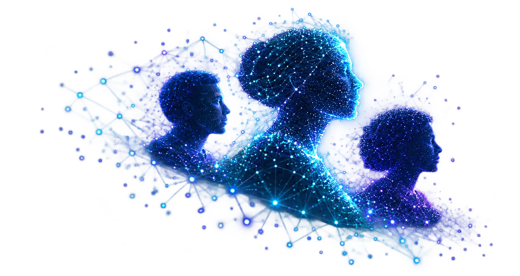 Three technology professionals formed from intelligent search signals, with the strongest match brought into focus