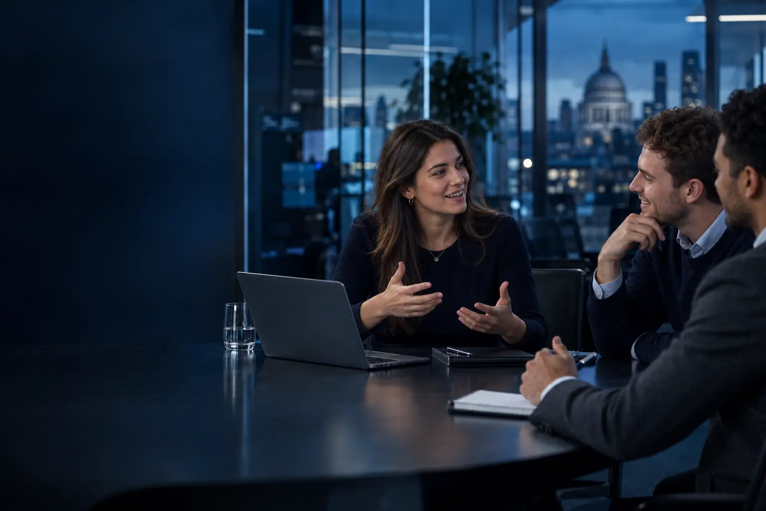 A specialist recruiter discussing a technology hiring requirement with senior business leaders